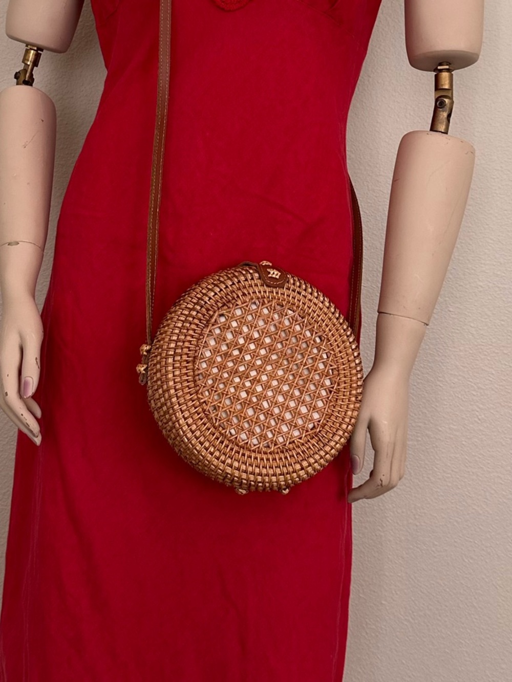 Boho Round Rattan Crossbody Bag Woven Straw Purse
